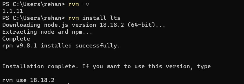 Install Node.js using nvm-windows