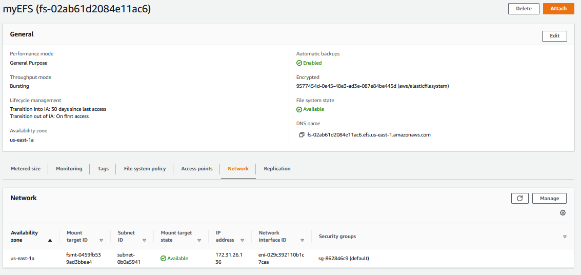 EFS Network Settings