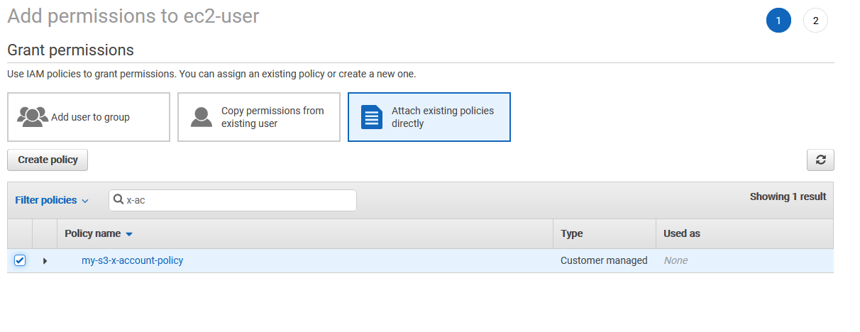 Attach policy to user