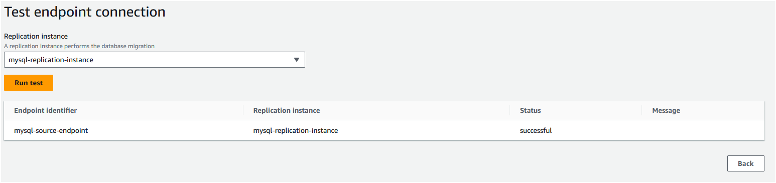 Click on the "mysql-source-endpoint" to see the details
