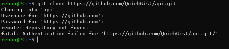 Git auth error wsl2