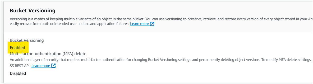 S3 versioning enabled