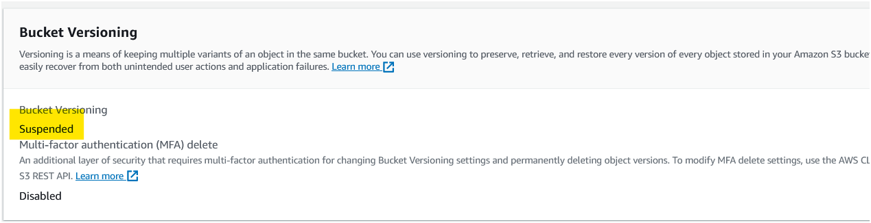 S3 versioning suspended